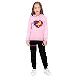 DEFANGYP Children's sportswear set, printed hoodie and jogging pants, two piece sportswear set, gift for girls aged 1-13 (Pink-140cm)