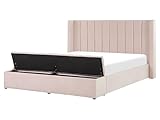 Beliani Velvet EU King Size Waterbed with Mattress Tufted 5ft3 Storage Bench Pastel Pink Noyers