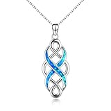 YFN Celtic Knot Necklace Created Opal Pendant Sterling Silver Infinity Love Jewelry (Blue Opal Necklace)