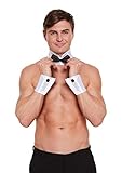 LORD CIG Stripper Accessory 3 Pieces Set Include A White Collar Attached Black Bow Tie And White Cuffs With Black Buttons For Men Costume Fancy Dress Party Accessories (Pack Of 1) (Men stripper)