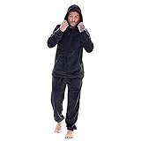 Keanu Mens Pyjamas - Warm Fleece Hooded Pyjama Sets - Supersoft Flannel Fleece - Black, Navy or Charcoal - Sizes S M L XL 2XL (Black, Medium)