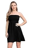 Hamishkane® Womens Mini Bandeau Dress, Plain Boob Tube Sheering Ruched Mini Dress, Flared Strapless Summer Dresses, Stylish Vacation & Beach Dresses for Women UK Black