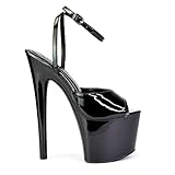 Womens Sky High Platform Heels Ladies Stiletto Strappy Ankle Strap Peep Toe Shoes Size 3-8 Black Patent
