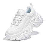LUCKY STEP Women Chunky Sneakers Fashion Platform Leather Casual Dad Shoes Comfortable Wedge Walking Sport Sneakers (White, 9US-40EU-7UK)