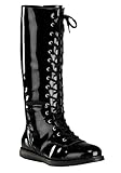 Men's Pro Wrestling Costume Knee High Black Boots - Patent Leather, Flat Lace Up & Zippers, Textured Rubber Soles, Black, 8 UK