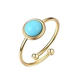 IMINI Simulated Turquoise Stacking Ring - Adjustable Stainless Steel Open Wrap Band for Women Girls, Dainty Promise Wedding Jewellery, Valentine's Day & Anniversary (Gold)