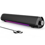 Auphyra Desktop Computer Speakers, High-performance Wired Soundbar for PC, Plug and Play - USB Powered with 3.5mm Audio Cord, Flowing Purple Ambient Light, Volume Control Knob