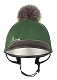 LeMieux Pom Pom Horse Riding Hat Silk in Hunter Green with 4 Way Stretch Fabric Coordinates with Base Layers & Saddle Pads - One Size