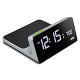 Braun Digital Alarm Clock with VA LCD Display, 10W Qi Wireless Fast-Charging Pad, Automatic Backlight Adjustment, Quick Set, Beep Alarm in Grey, model BC21G.
