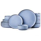 HaWare Dinner Set, 18 Piece Stoneware Dinnerware Service for 6, Reactive Glaze Dining Ware Include Plates and Bowls, Chip and Scratch Resistant, Microwave & Dishwasher Safe, Myosotis Blue
