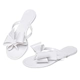 YANWENFANG Women Flip Flops Jelly Thong Flat Sandals with Bow Summer Bowtie Flat Beach Rain Casual Yoga PVC Waterproof Shoes, White, 8 UK