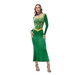 Womens Dress Princess Fiona Cosplay Halloween Costume Green Long Sleeve Round Neck Midi Dresses M