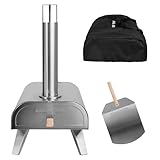 George Foreman Outdoor 12 Inch Wood Pellet Portable Wood Fired Pizza Oven Stainless Steel with Paddle and Carry Bag, BBQ Oven & Smoker, Foldable Legs GFWPPO1SSPC