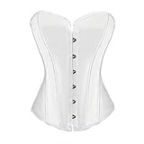 RHISLEO Women Satin Plain Pure Black Bustier Top Burlesque Basque Shaper Boned Corset (White, 12)