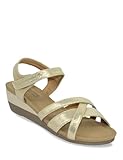 Chums Ladies Wide E Fit Occasion Sandals with Cushioned Sole, Shimmer Fabric and 4cm Wedge Gold 8