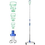 Varku Adjustable IV Pole with Wheels, Stainless Steel IV Drip Stand, Infusion Stand with 4 Hooks & 3 IV Bag Holders for Hospital Home Care (3 Wheels)
