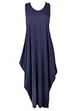 ZEE FASHION New Women Ladies Italian Lagenlook Tulip Parachute Dress Stretchy Sleeveless Long Tunic Top 8-18 Navy Blue