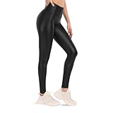 NetSetUK Womens Soft Faux Leather Warm Fleece Shiny PU Leggings Elasticated Waist Wet Look Full-Length Trousers Black