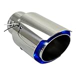 Vechkom 2.5'' Inlet 63mm Exhaust Tips With Blue Flame LED light Stainless Steel Muffler Car Exhaust Tail Pipe Modification Luminous Tube (Blue)
