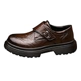Business Shoes Men's Black Leather Shoes Thick Sole Suit Shoes Wide Feet Men's Shoes Stylish and Beautiful Casual Shoes Non-Slip Business Shoes Everyday Life Elegant Buckle Shoe, brown, 10 UK