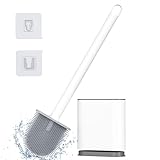 Alyvisun Silicone Toilet Brush with Holder, [Quick Drying & Deep Cleaning] Bathroom Scrubber, Non-Scratch, White, One Size
