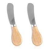 Lotsdonxia 2Pcs Smooth Wooden Butter Knife Set, Stainless Knife Steel Spreader for Butter, Cream Cheese & Jam, Ideal for Bagels, Sandwiches & Afternoon Tea