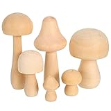 YANGWEN 6-Piece Wooden Mushroom Set - Unfinished Natural Craft Mushrooms for Children's Arts & DIY Crafts