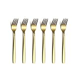 Berglander Gold Tea Forks, Stainless Steel Cake & Dessert Forks With Titanium Gold Plating - 6.5 Inches, Pack of 6