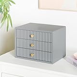 OHS Wooden Desktop Drawers Ribbed, Small Item Storage Desktop Organizer Office Supplies Filing Tidy Stackable Makeup Container Jewellery Box Storage Cabinet with 3 Drawers, Grey
