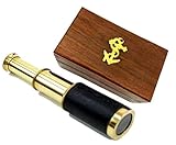 6" Brass Handheld Telescope with Wooden Box - Pirate Navigation with Anchor Wooden Box Rustic Vintage Home Decor Gifts
