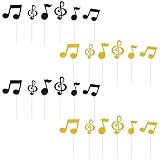 24 Pcs Music Notes Cupcake Toppers, Black Glitter Musical Symbol Picks for Music-Themed Parties, Weddings, Baby Showers & Birthdays