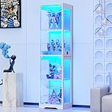 BROTTAR 63" Tall Display Cabinets with Glass Doors, Glass Bookcase Bookshelf with 3 Color Lights & Human Body Sensor, File Cabinets for Office Living Room Bedroom Furniture, White