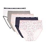 Laura Ashley Women's Cotton Brief Underwear Set, High-Waisted Panties for Women, 5-Pack, Floral/Navy Heather/Pink Scroll/Md Heather Grey/Dot, M
