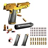 Toy gun with soft bullets,Foam Blasters,toy gun with ejectable magazine and bullets-1:1 size toy gun for safety training or play Outdoor Indoor Fun-unique gift（gold）