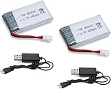 Tosiicop 3.7v Drone Lipo Battery - 2 Pack 650mAh Rechargeable Batteries for SYMA X5 Serial UVA Quadcopter Drones XH2.54 Connector with 2 Chargers SYMA X5C X5SW X5SC WLtoys V252 XT Flyer