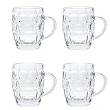 Classic Beer Pint Style Mugs Glass Pot Old Pub Bar Style Tankard Handle Stein Dimple (4)