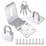 4 Inch 90 Degree Heavy Padlock Hasp, Right Angle Door Clasp Door Lock, Stainless Steel Gate Latch Padlock Staple for Windows, Cabinets, Closets, Sheds, Doors, with a Lock - (Silvery)
