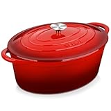 Velaze Cast Iron Casserole Dish with Lid, Non-Stick Cast Iron Dutch Oven for Home Baking, Braiser, Cooking,34cm/7.5L(Red)
