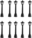 10Pcs Mini Miniature Street Light Model, Railway Train Post Lamps, Black Lamp Outdoor Pathway Lantern Post for Dollhouse Decoration Micro Landscape Fairy Garden Lighting Accessories, Black