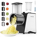 Electric Cheese Grater - 250W Electric Slicer Shredder Salad Maker with 5 Blades for Cheese, Vegetables, Fruits, and Salad, Easy One-Touch Control，5 in 1