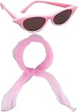 Zac's Alter Ego Women's Girl's Retro 50s Rock Roll Grease Pink Scarf & Glasses Fancy Dress Set