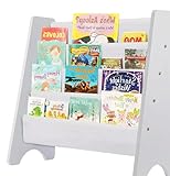 CROWNSHOP Children's Bookshelf 4 Tier Childrens Bookcase Wooden Kids Sling Storage Nursery Bookcase Shelf with Soft Canvas for Kids Room and Nursery White 61 * 60 * 26.5CM