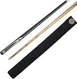 BCE Unisex FF200-2 Piece Ash Snooker Cue – 57" (145cm), Black Butt & Natural Wood Shaft - with Soft Case