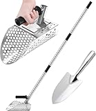 TRVL FIELDER Long Handle Sand Scoop, Heavy Duty Metal Detecting Sand Scoop with Long Handle, Stainless Steel Beach Sand Scoop Handheld with Long Steel Handle Pole Design, Ideal