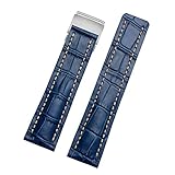 ORKDFJ Genuine Leather Strap For Breitling watch Band cow leather bracelet with Deployment buckle 22mm 24mm WatchBands (Color : 01 blue silver, Size : 24mm)