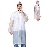 CHGANG Rain Ponchos, EVA Portable Adults Waterproof Ponchos, Reusable raincoat with Hoods for Camping, Hiking Travel, Amusement Parks, Festival (White)