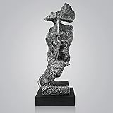 Thinker Statue - Silence is Gold Modern Decor Creative Abstract Art Figurine Resin Sculptures Decoration Room Home Study Office Figurines for Desktop Shelf Table Ornament (Silver)