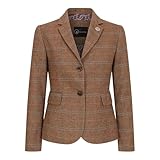 TruClothing Women's Blazer Wool Blend Tweed Herringbone Checkered Tailored Fit Ladies Country Jacket - Oak 12