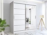 RAC3 Race to Road Stylish Bedroom Sliding Wardrobe with LED Light - Ample Storage Space and Sleek Design comes in White/Grey/Black/Oak and Width 120cm/150cm/180cm/203cm/250cm (White, 120cm)