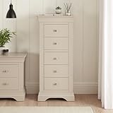 Wilmslow Dove Grey Painted 5 Drawer Tallboy Wellington Chest of Drawers | Solid Wood Narrow Storage Cabinet | Modern Rustic Bedroom, Hallway, Living Room Furniture | Tall Storage Unit with Drawers